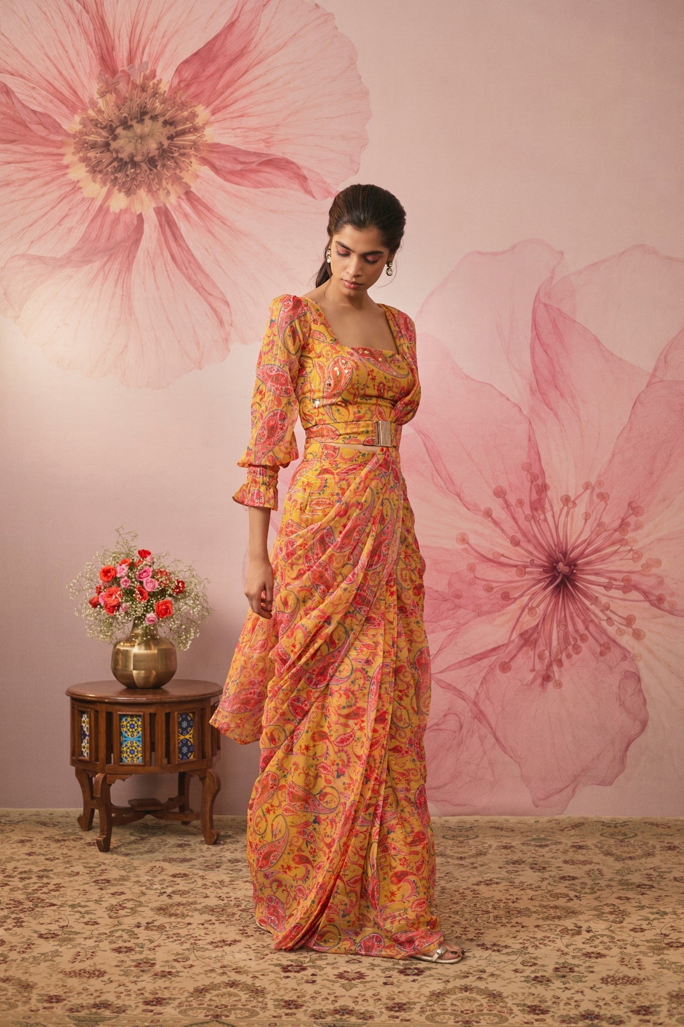 YELLOW PAISLEY PRINTED LEHENGA SET