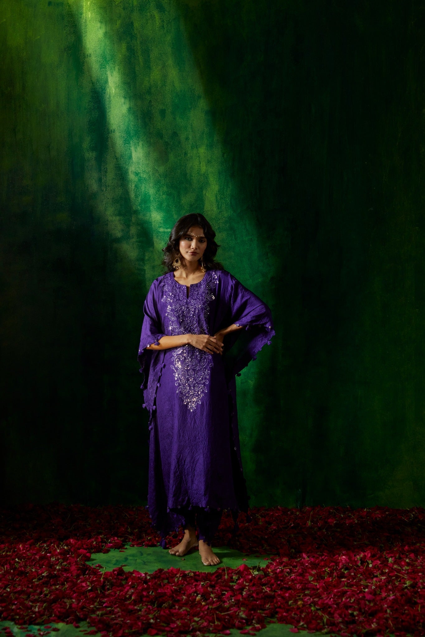 crushed silk Kaftan with dhoti