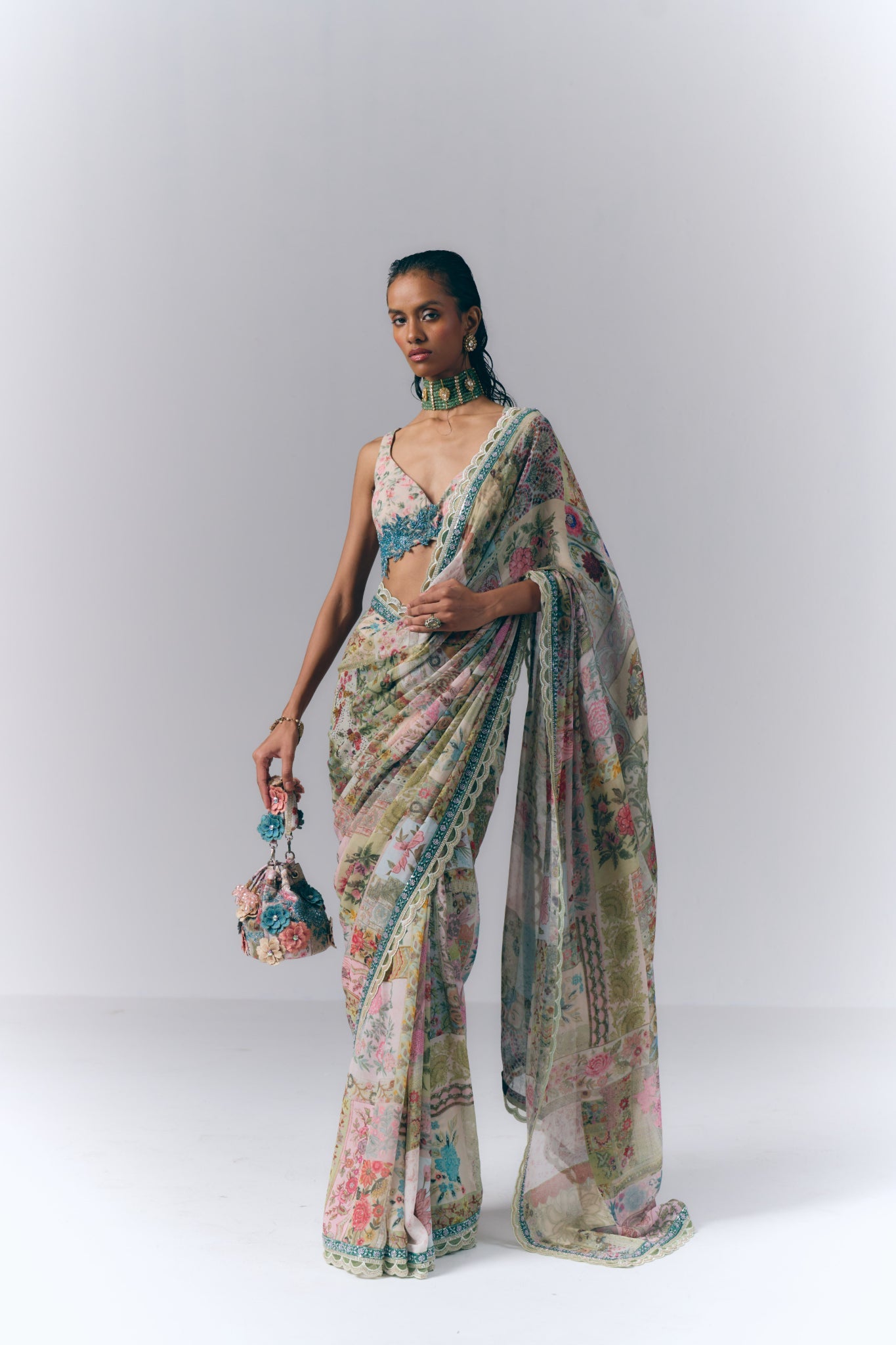 Botanical Mosaic Saree