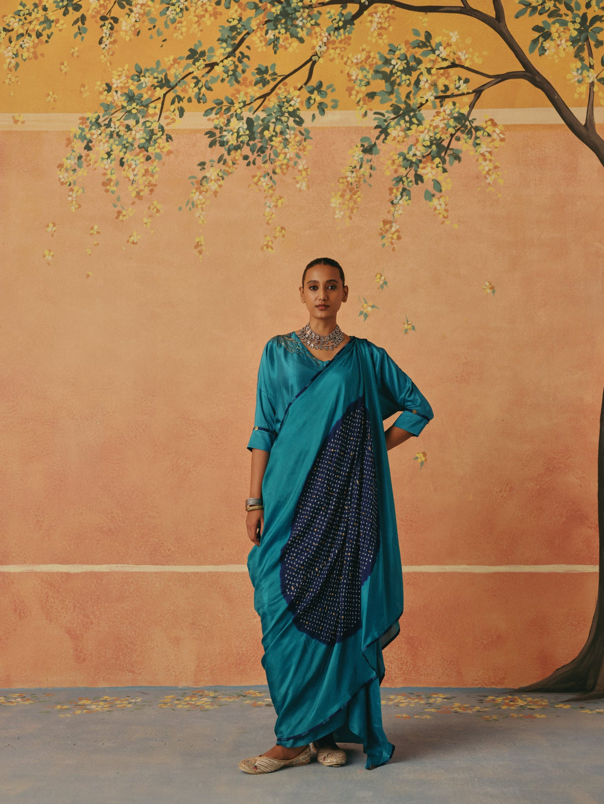 Neel — Teal Bandhni Drape Set