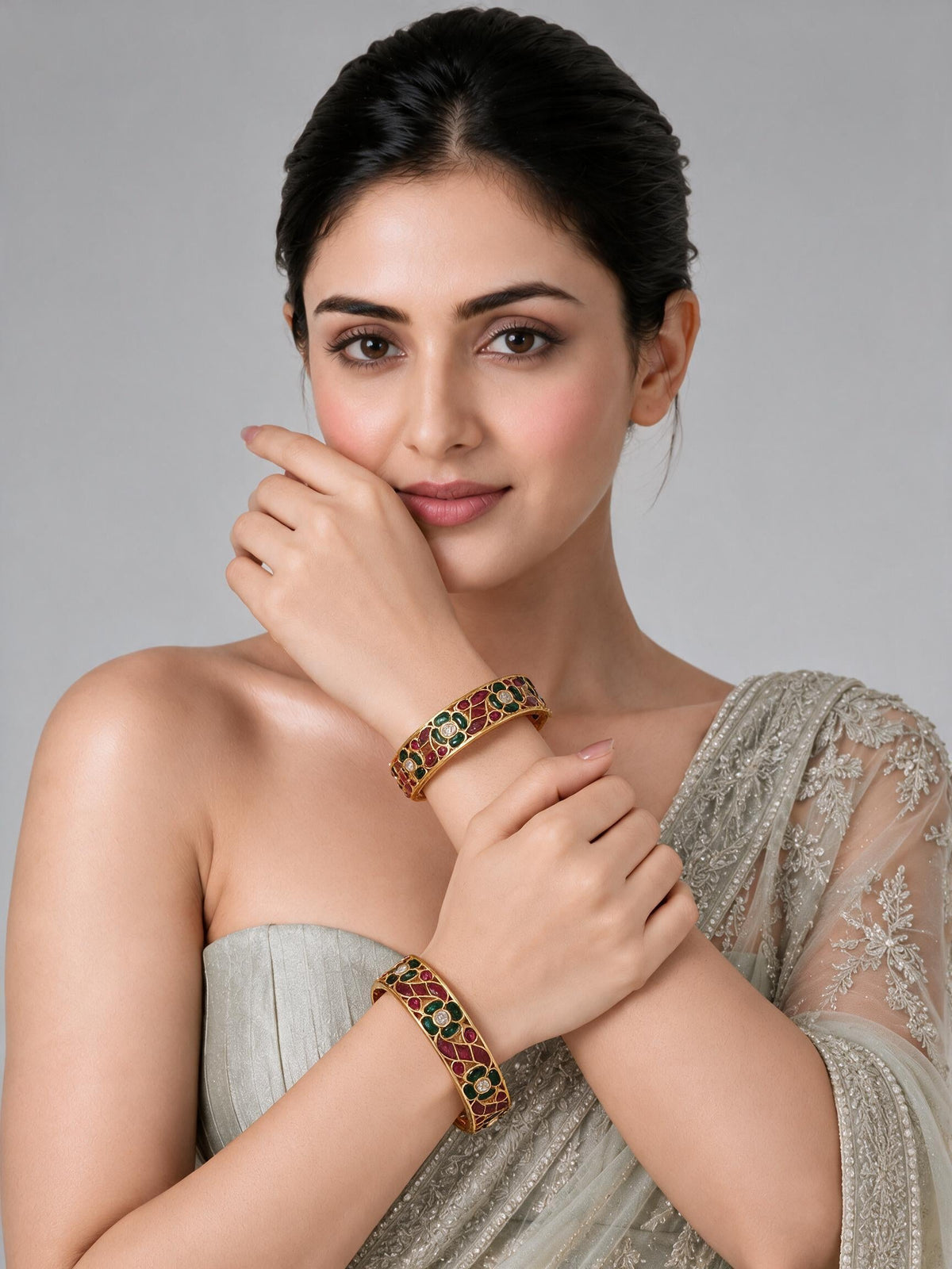 Multicolour Floral Stone Statement Bangles