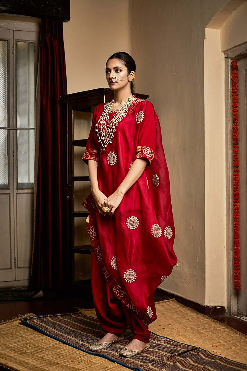 short top,harroms and drape dupatta with gharchola detailing and embroidery