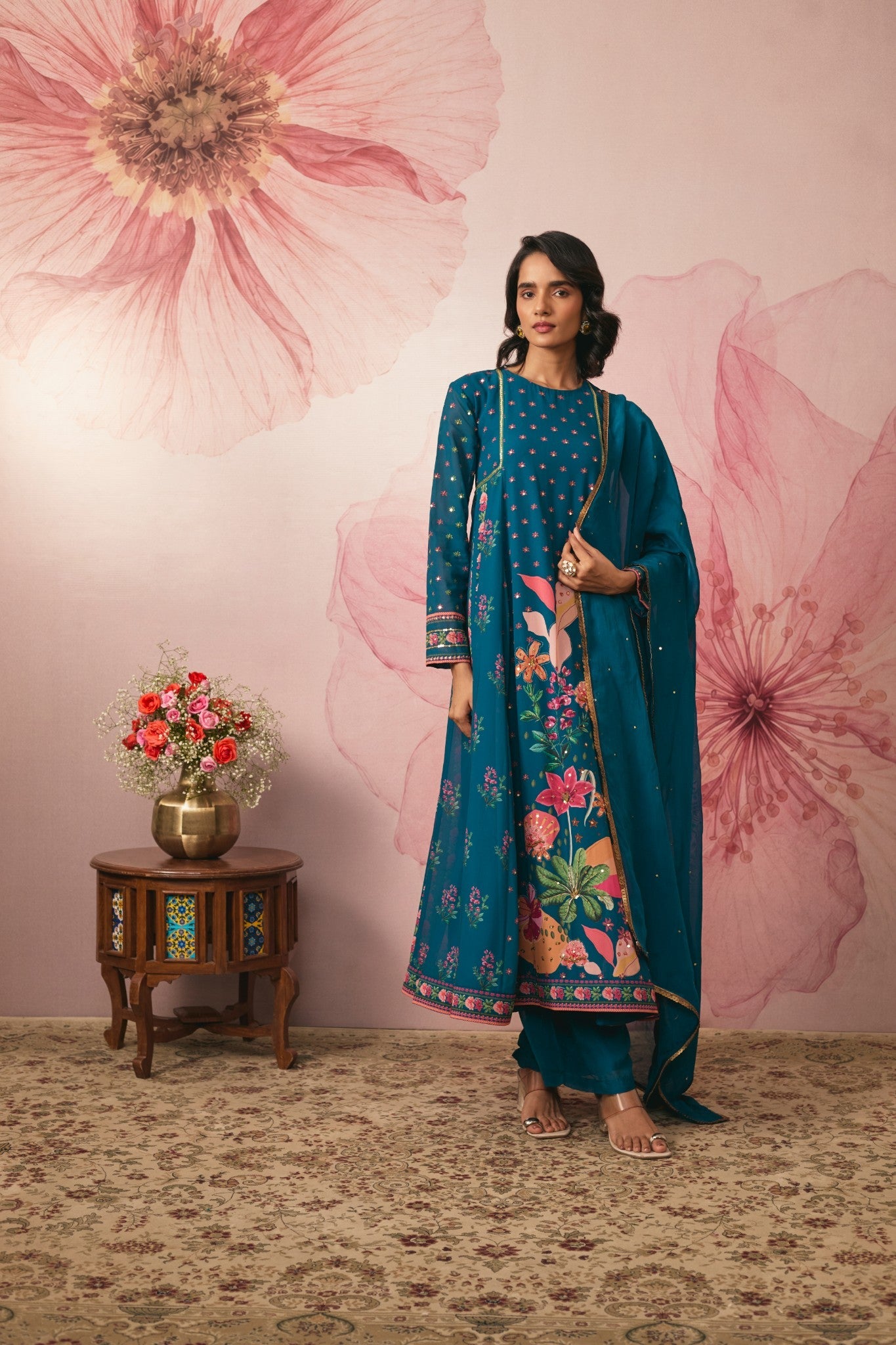 MIDNIGHT BLUE FLORAL PRINTED KURTA SET