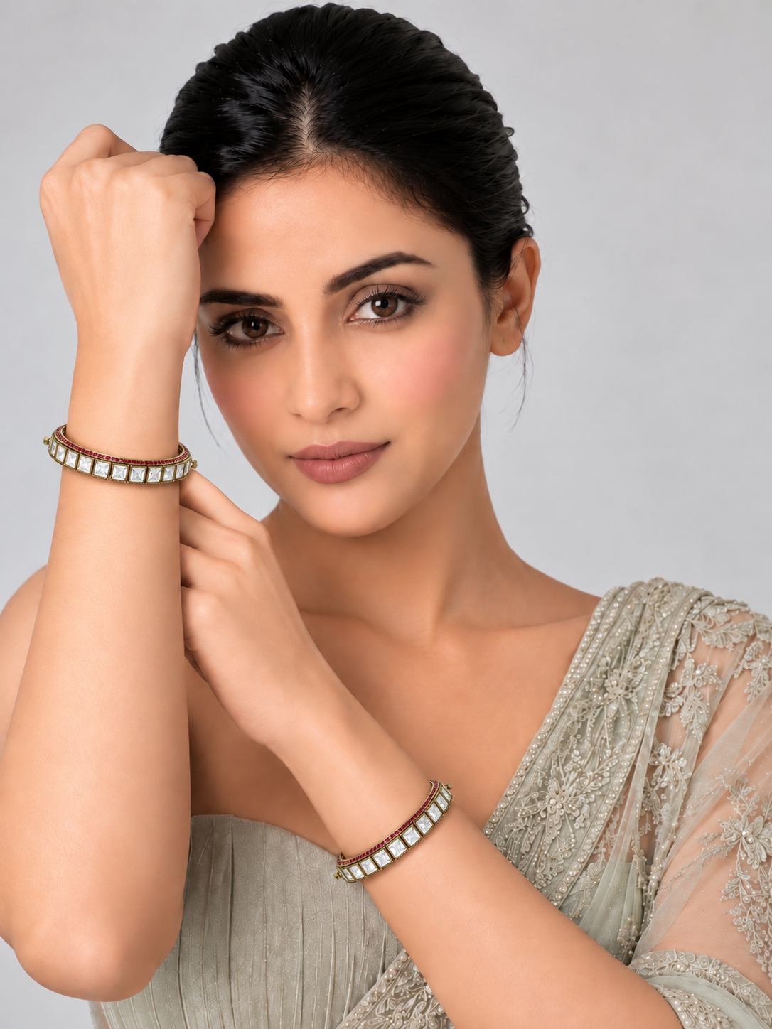 Moissanite Polki Bangle Set