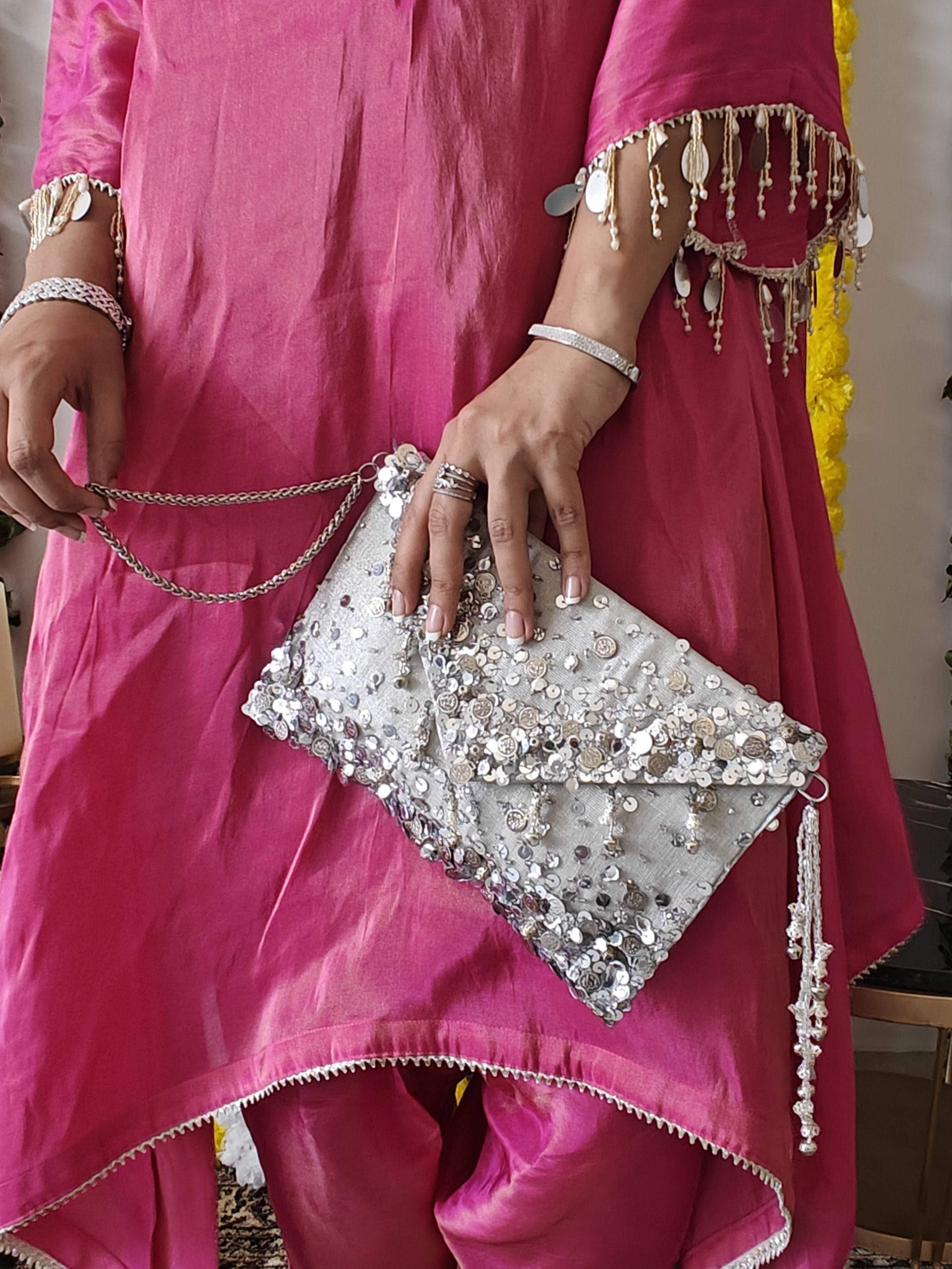 Silver Lifafa Envelope clutch