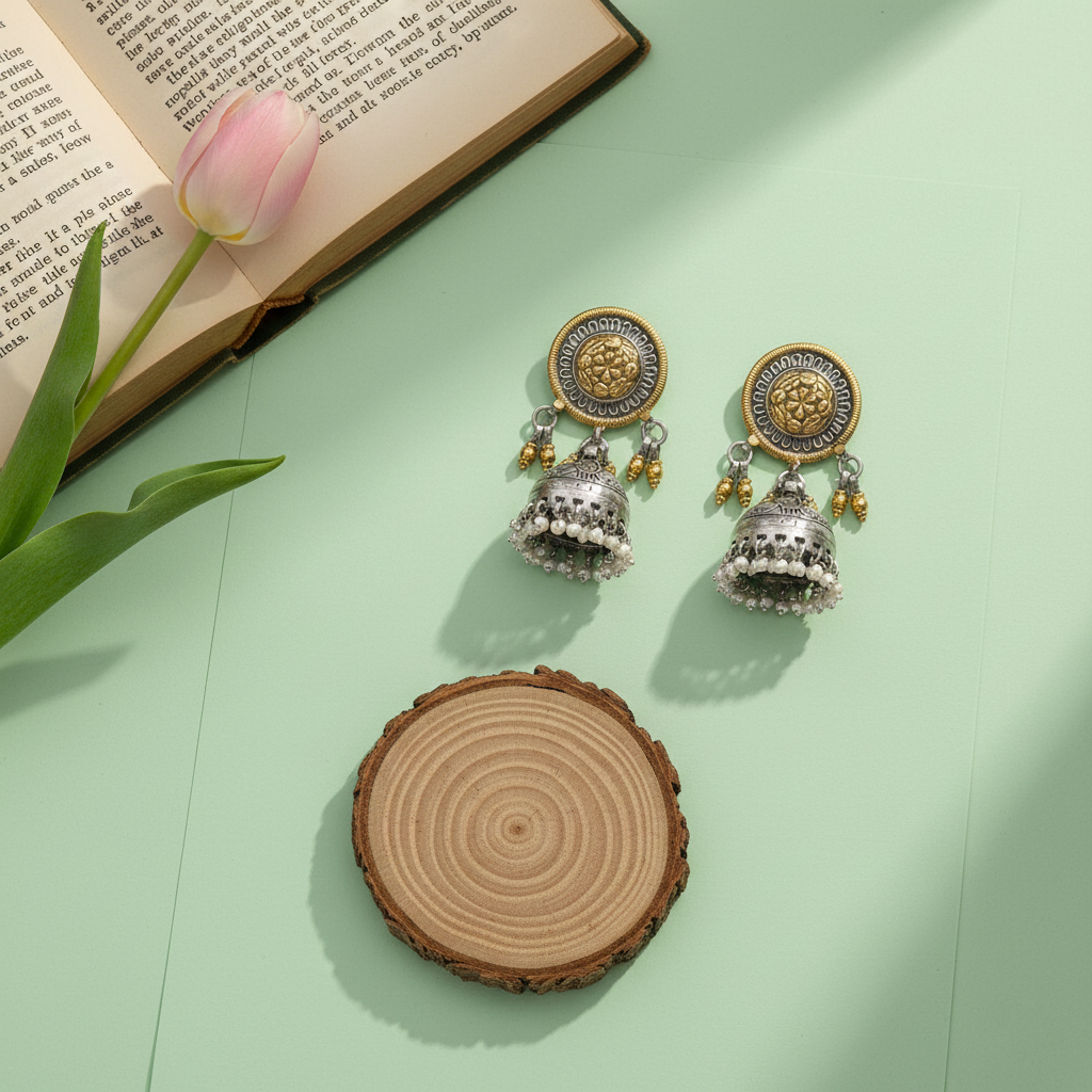 Classic Floral Dual-Tone Jhumka Earrings by Sangeeta Boochra
