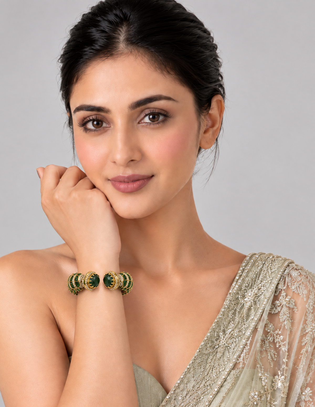 Emerald Cluster Moissanite Polki Kada