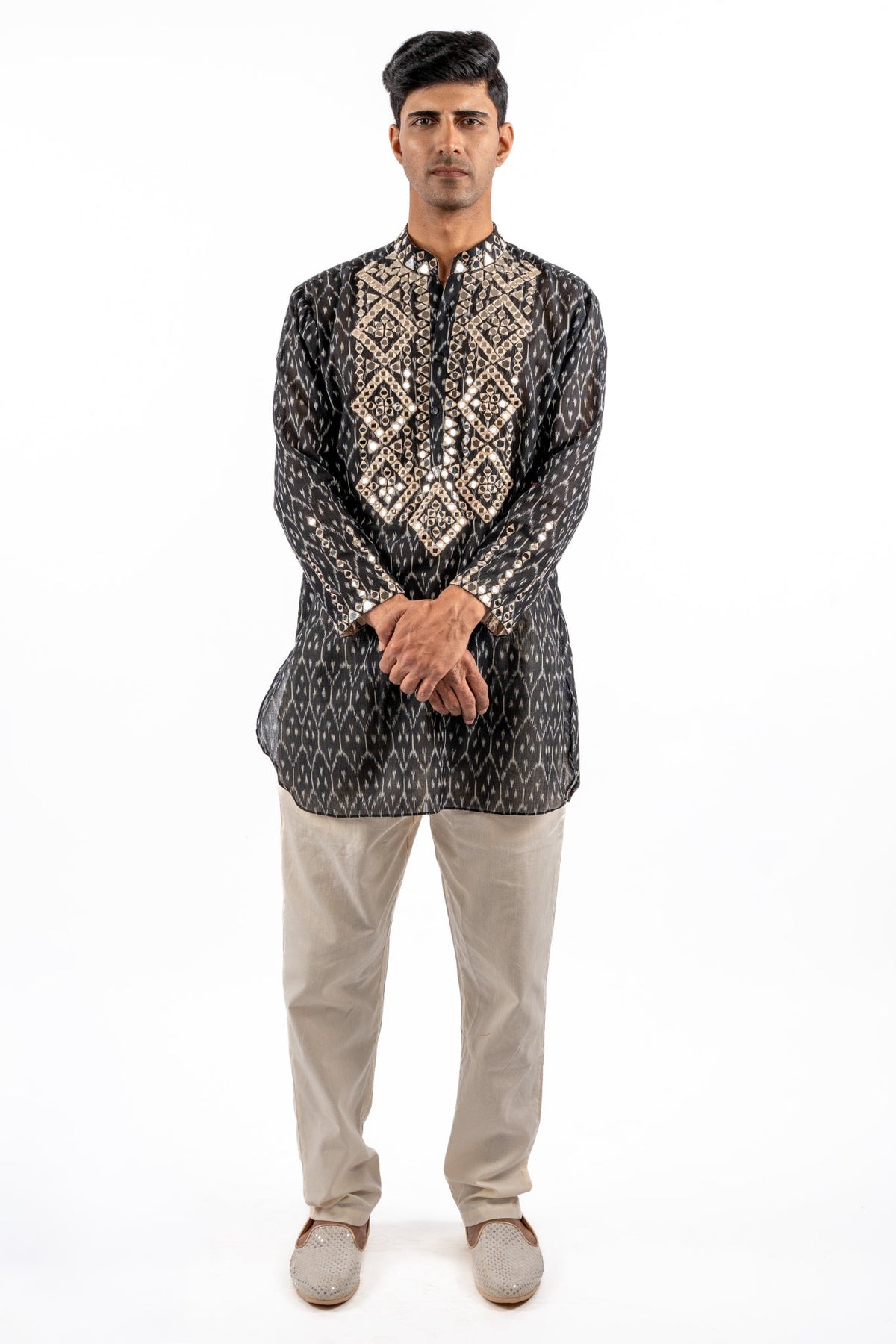 Midnight Ikat Embroidered Kurta Set for Men
