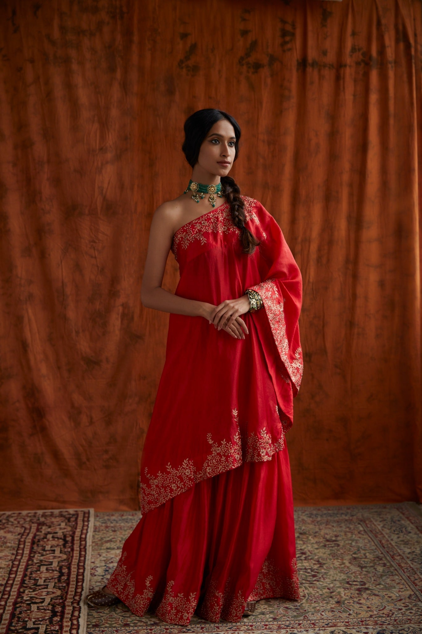 One shoulder cape and sharara set