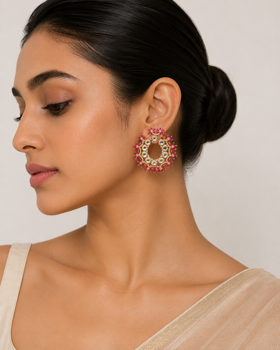 Floral Polki Hoop Earring