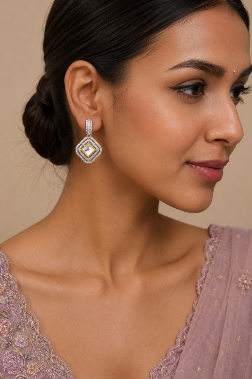 Elegant Dual-Tone Cubic Zirconia Geometric Drop earring