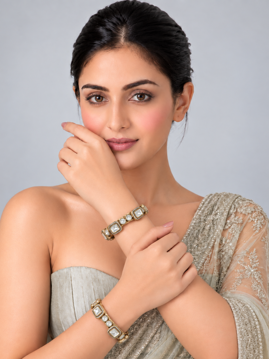 Moissanite Polki Bangle Set