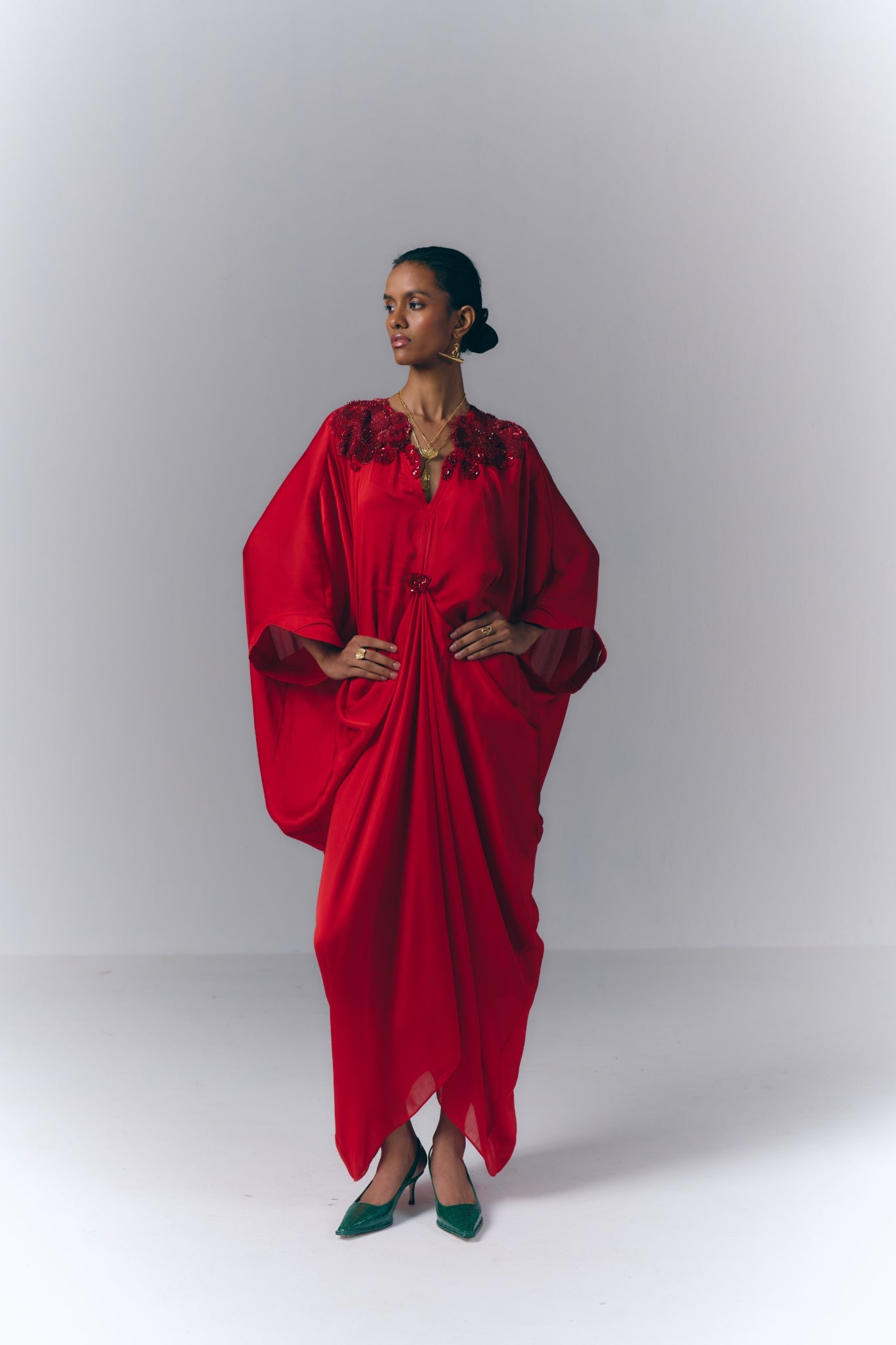 Crimson Draped Kaftan