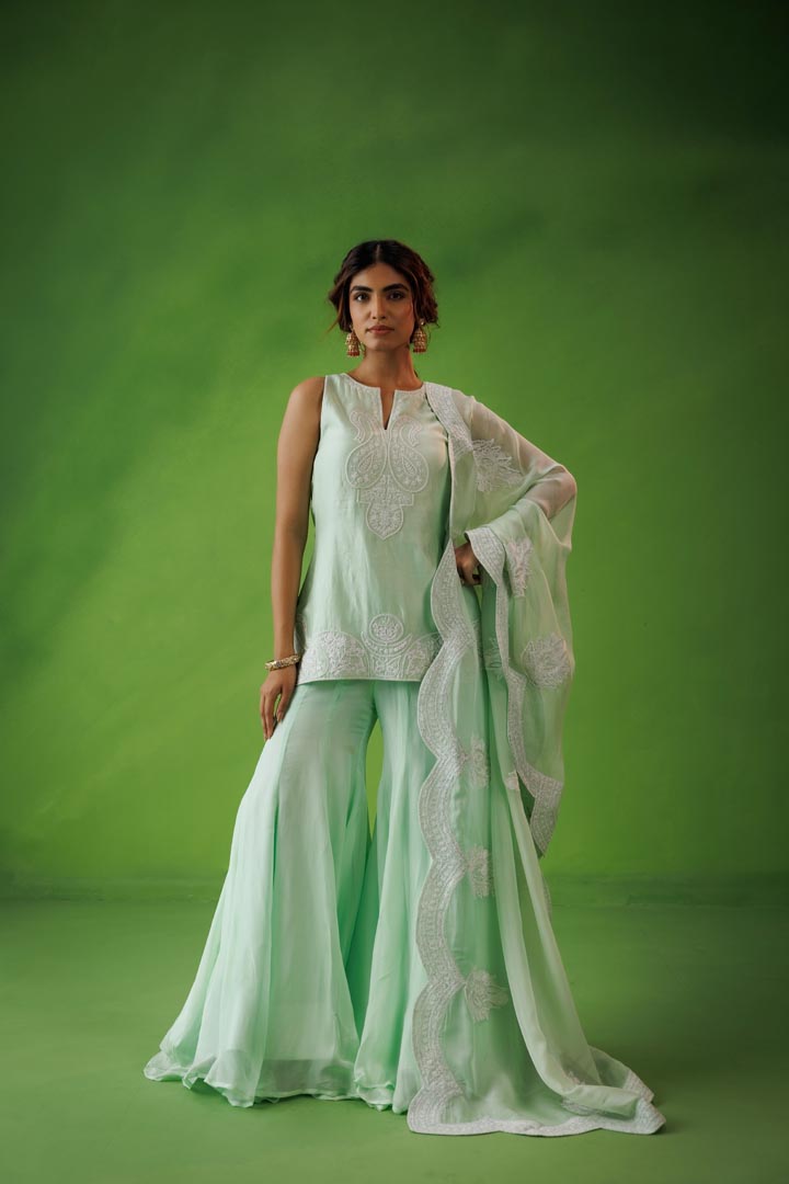 Mint green flared sharara set