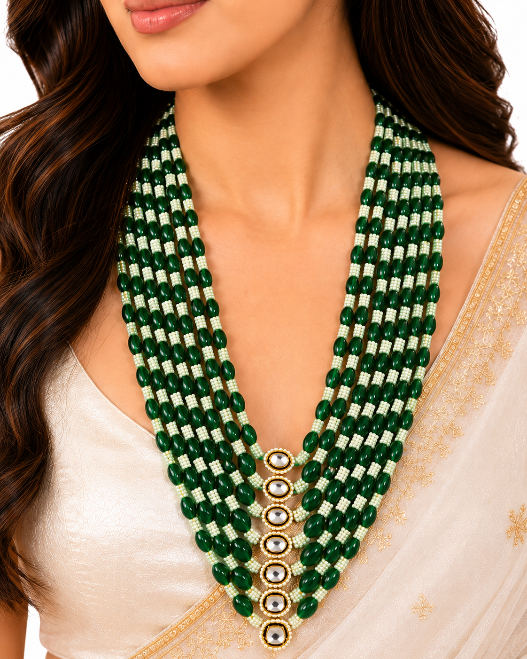 Emerald Elegance Multi-Layer Beaded Necklace