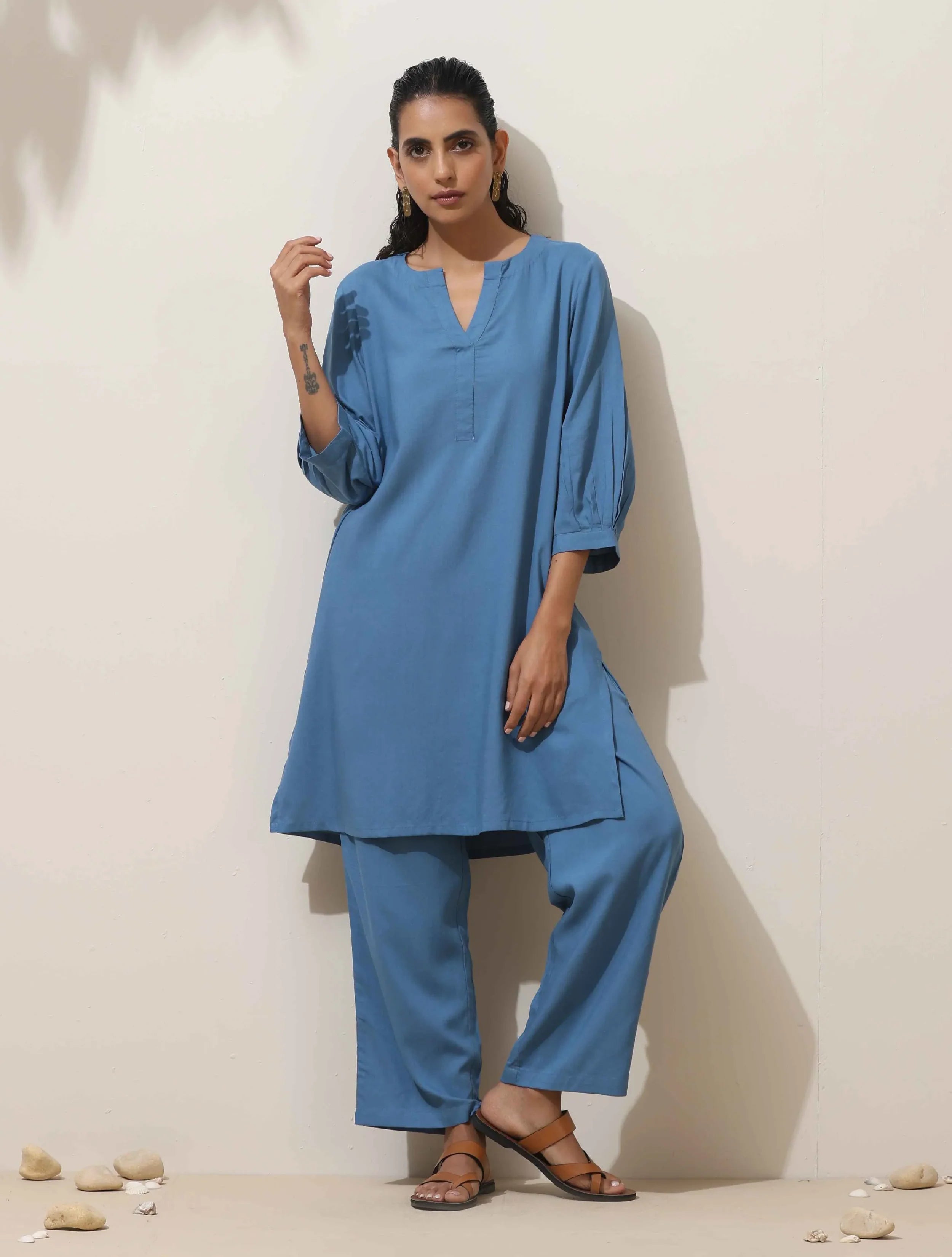 trueBrowns Blue Viscose Co-ord Set
