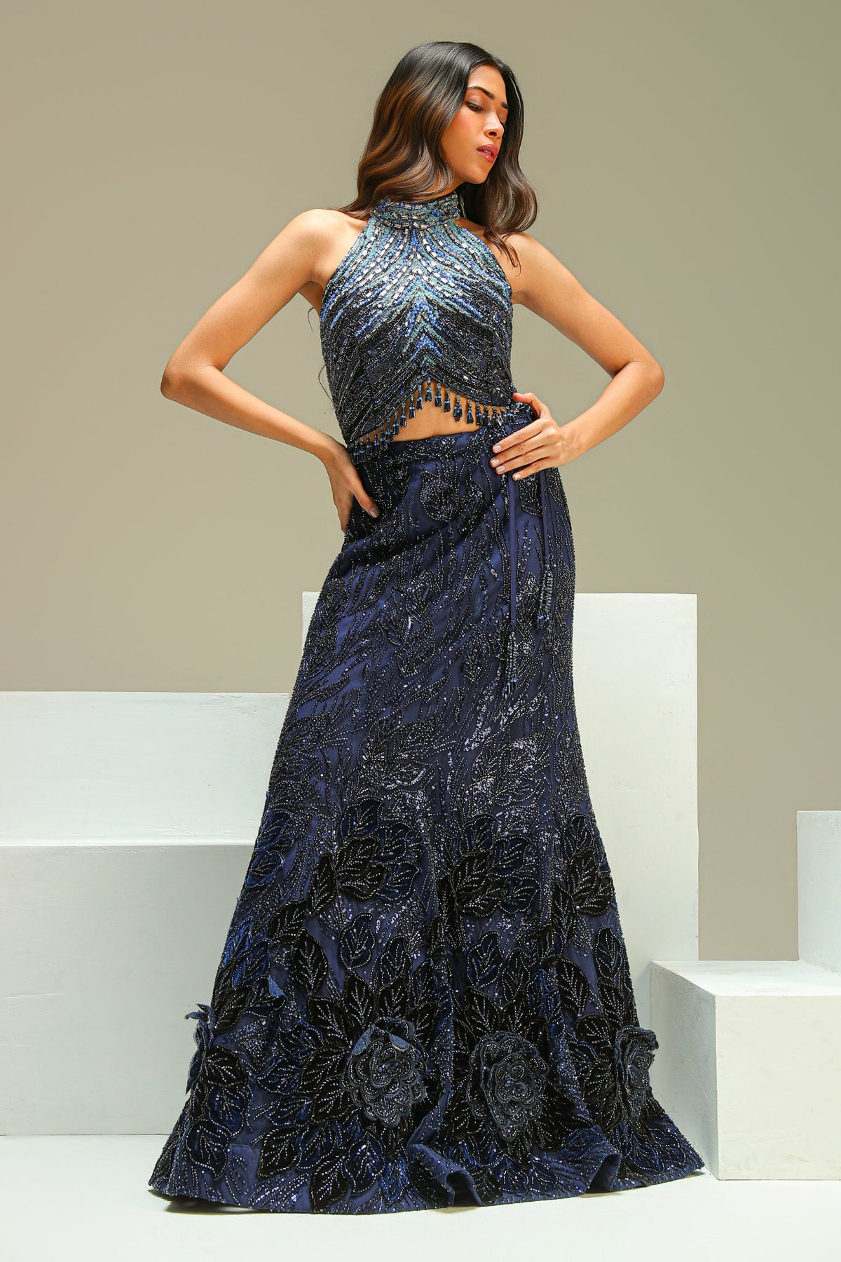 Noir Sapphire Net Lehenga Set