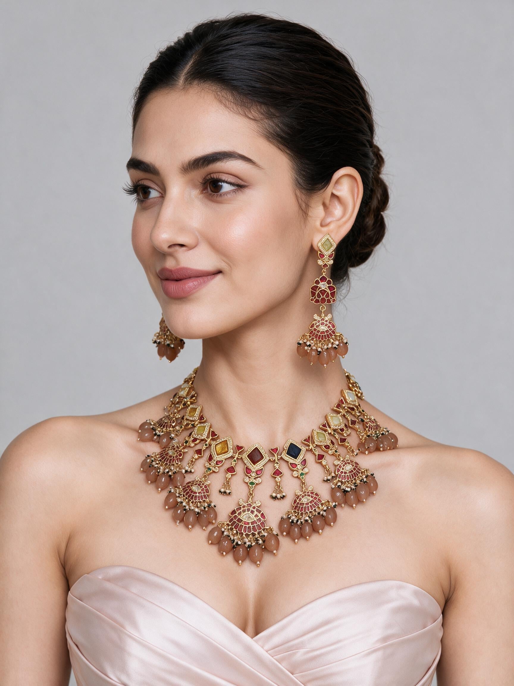 Multicolor Kundan Drop Necklace Set