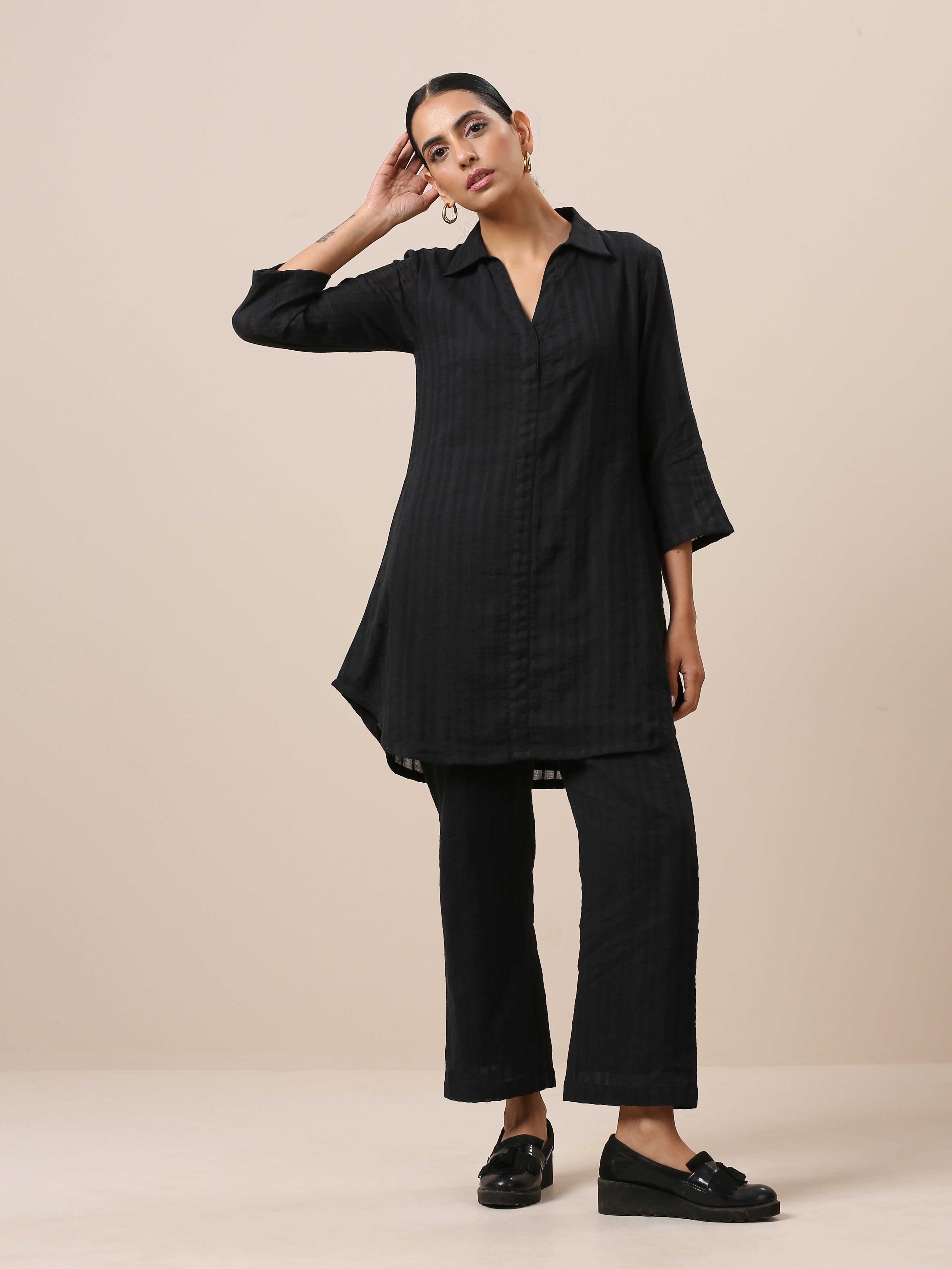 Cotton Black Collar Short Co-Ord Set - trueBrowns