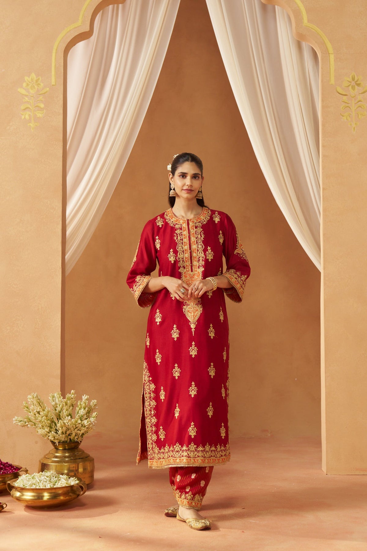 Mubina Deep Red Kurta with Salwar and Dupatta