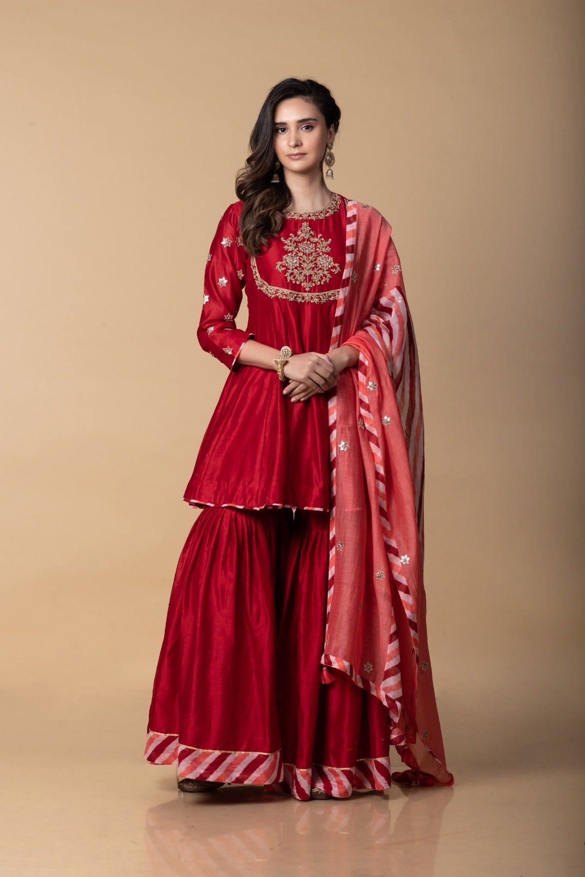 ommbre mughal sharara set with leheria dupatta