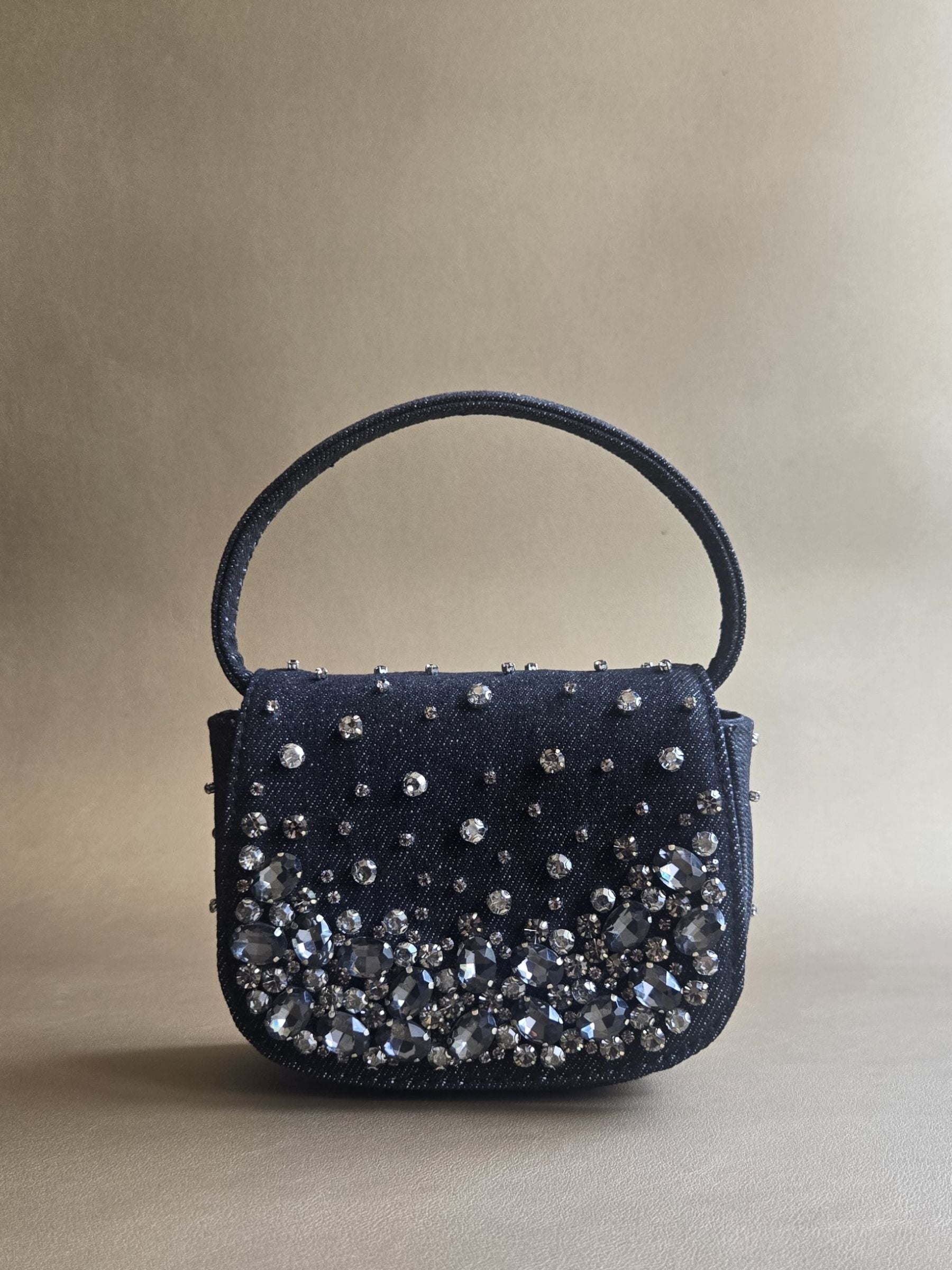 Black Crystal Denim Bag