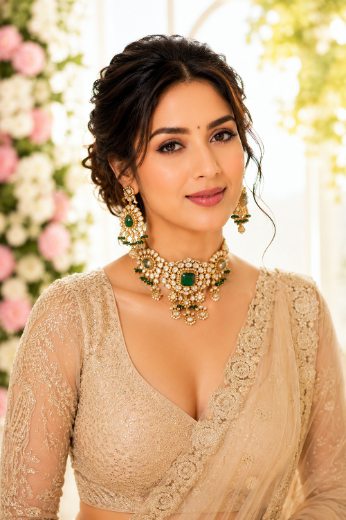 Emerald Elegance Polki Choker Set