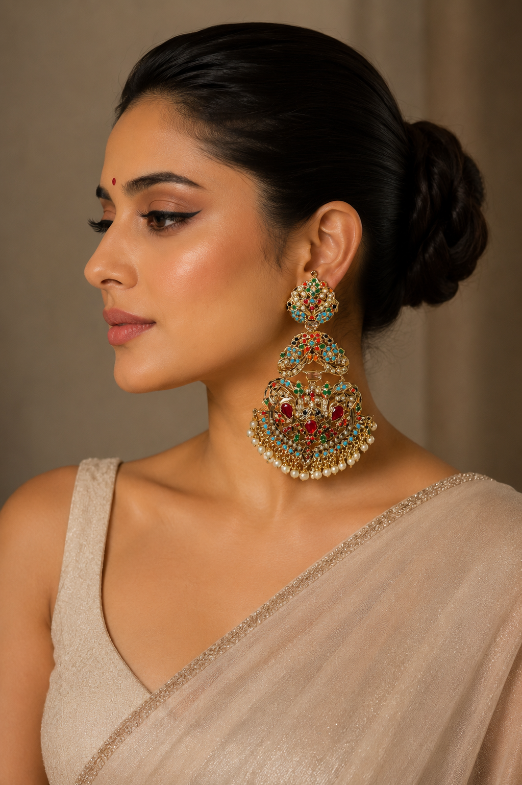 Multicolour Mughal Polki Earring