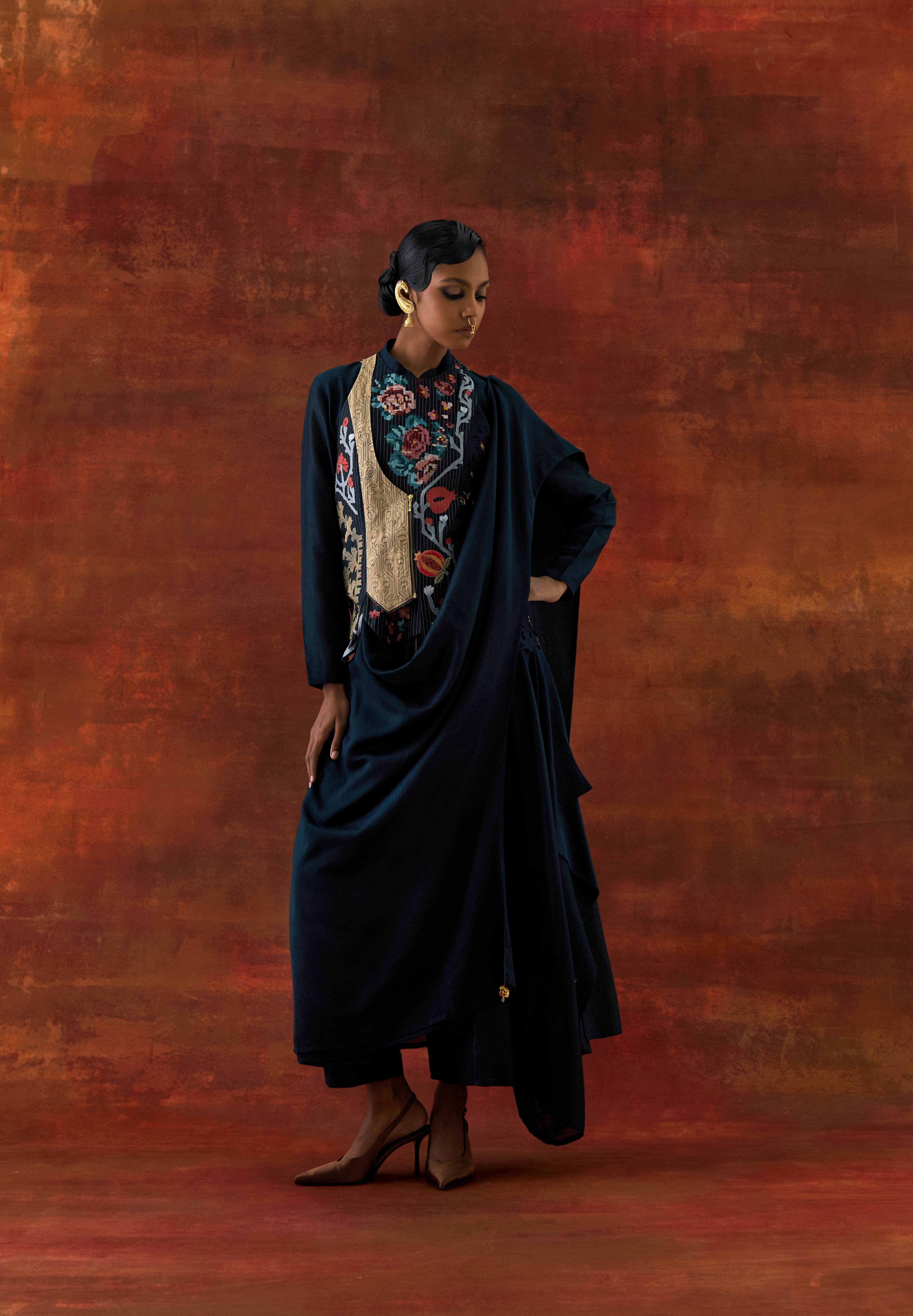 ANGRAKHA STYLE JACKET WITH ZIPPERED KURTA AND PANTS - image 1