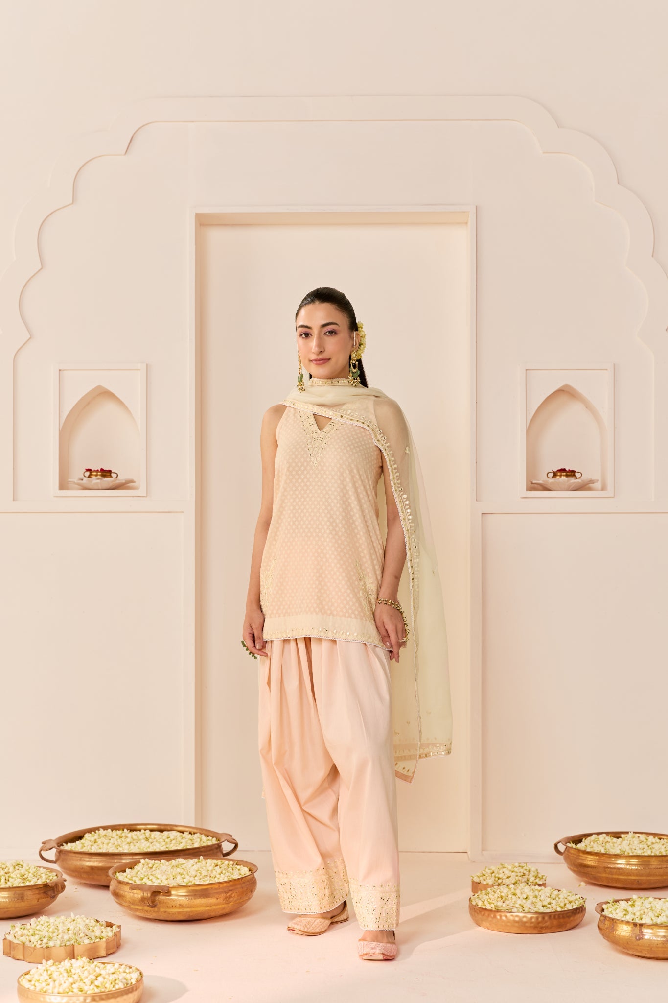 MIRAL - CARNATION PINK SHORT KURTA WITH FARSI SALWAR AND DUPATTA