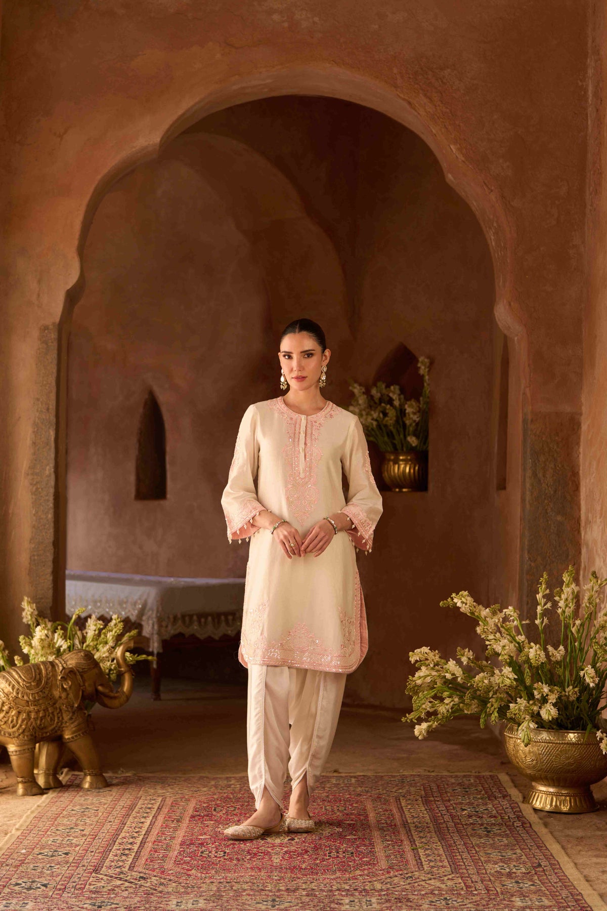 Daisy Ivory Pure Silk Chanderi Kurta and Satin Dhoti Set