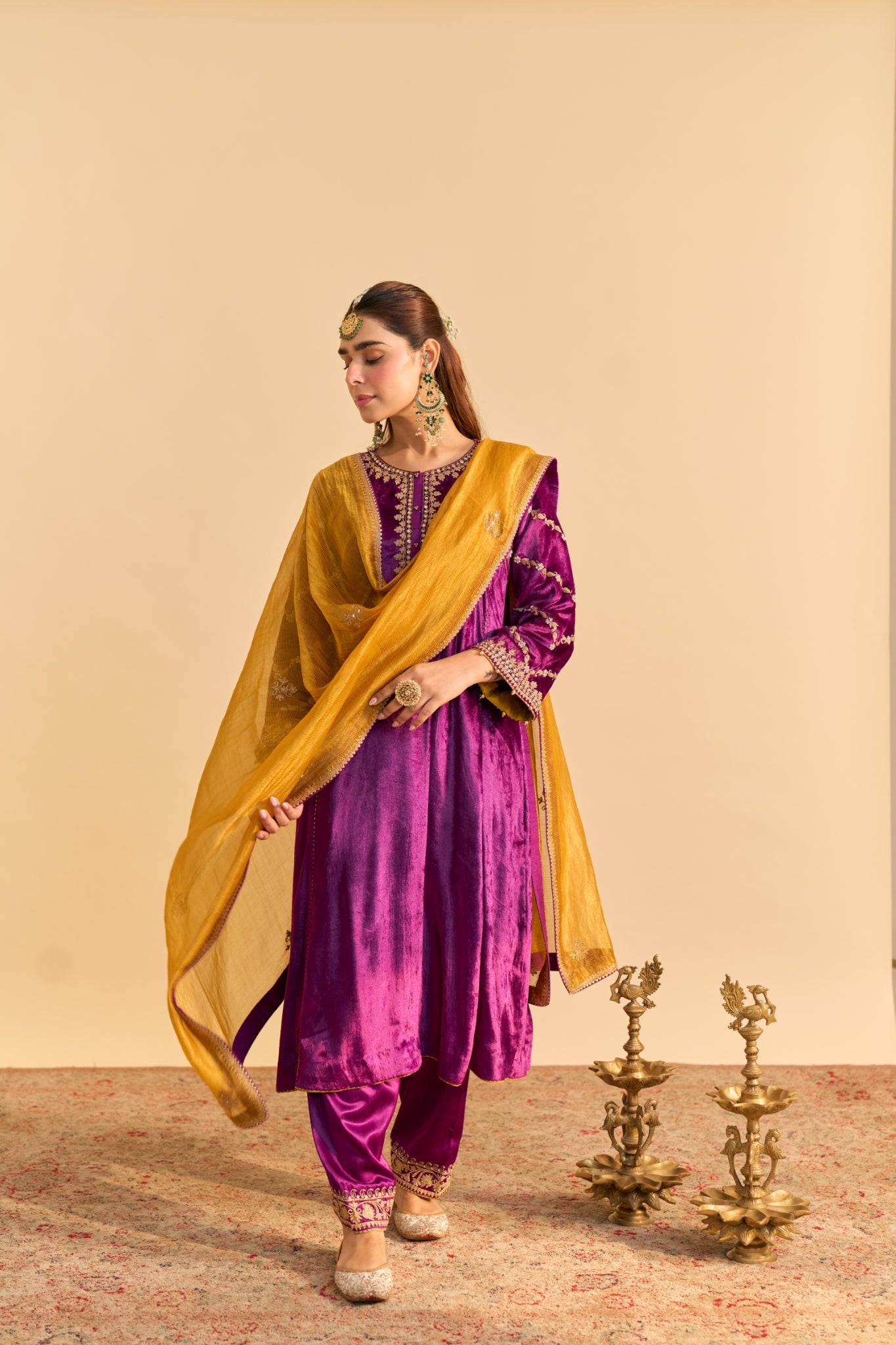 Azmiya - Deep Purple Chauga with Salwar and Dupatta