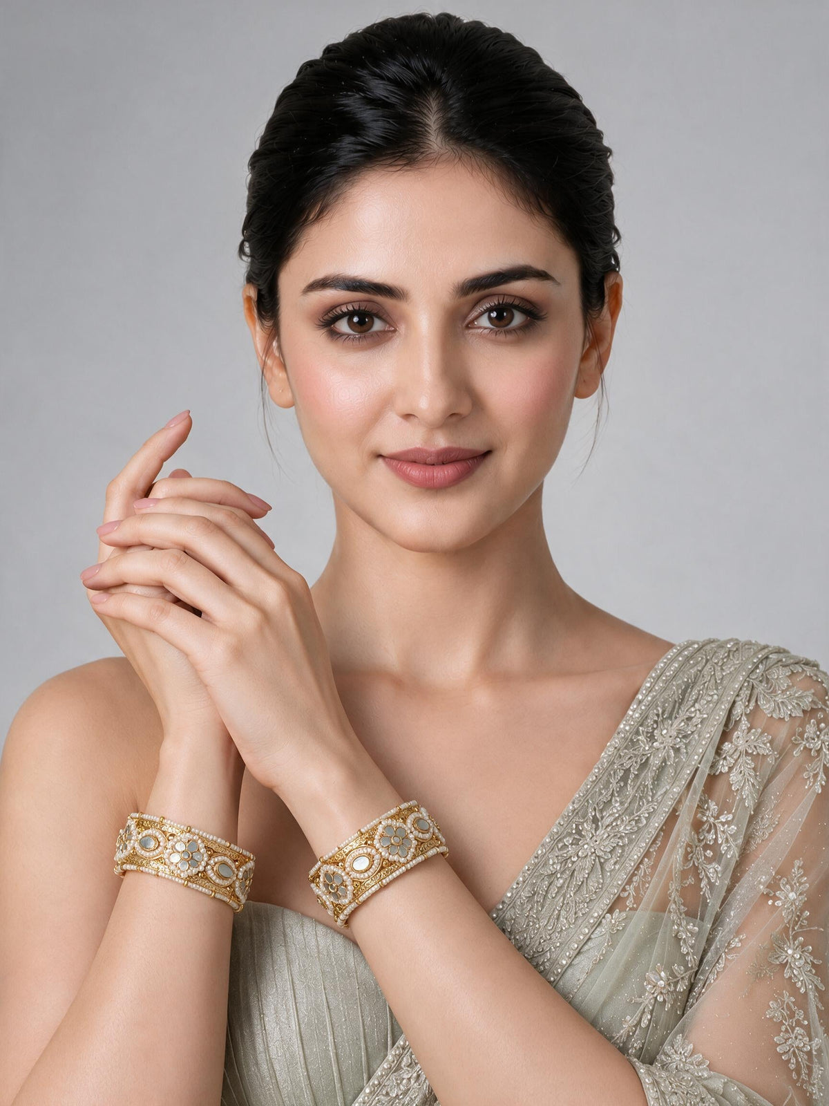 Pearl Kundan Floral Statement Bangles