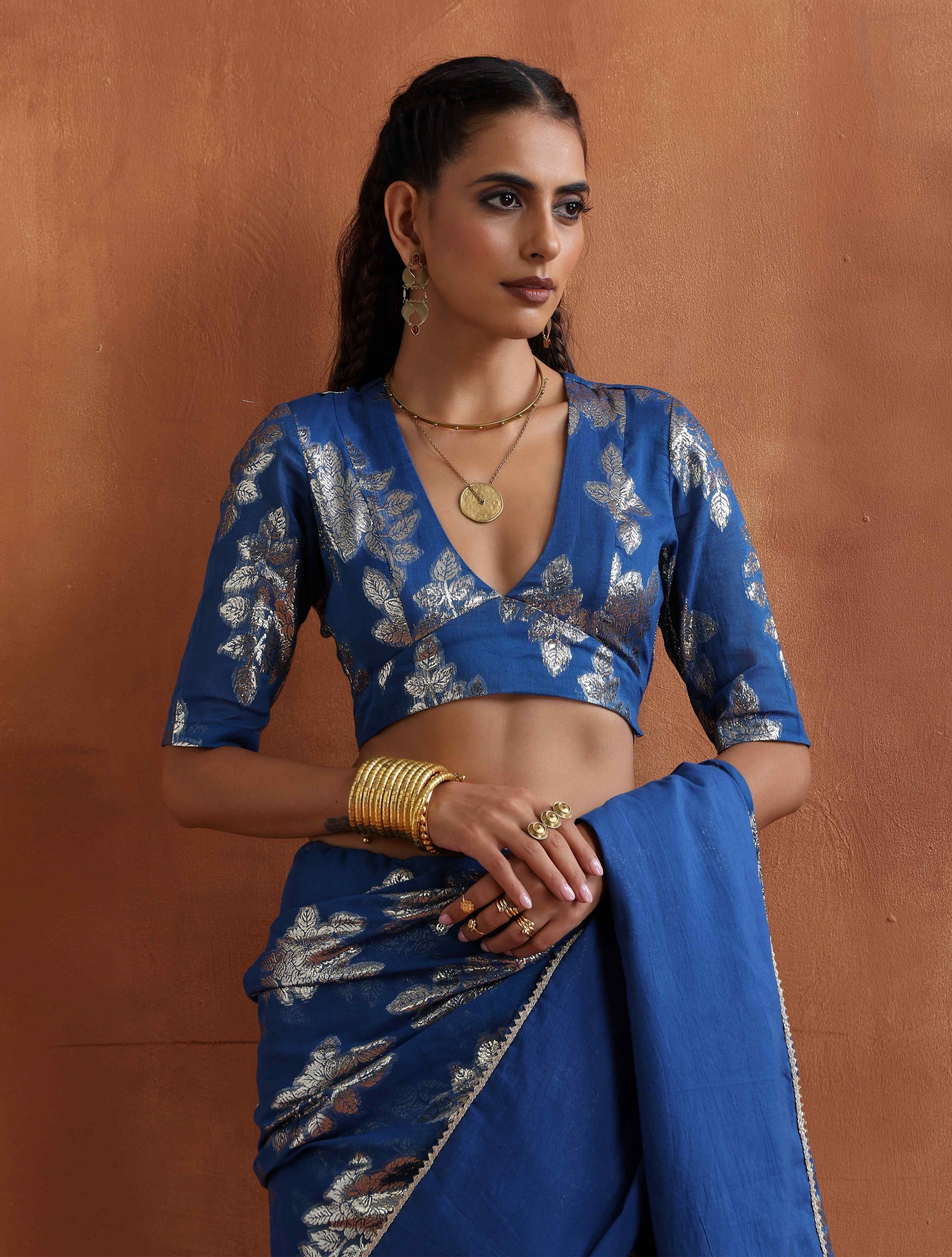 trueBrowns Blue Metallic Blouse