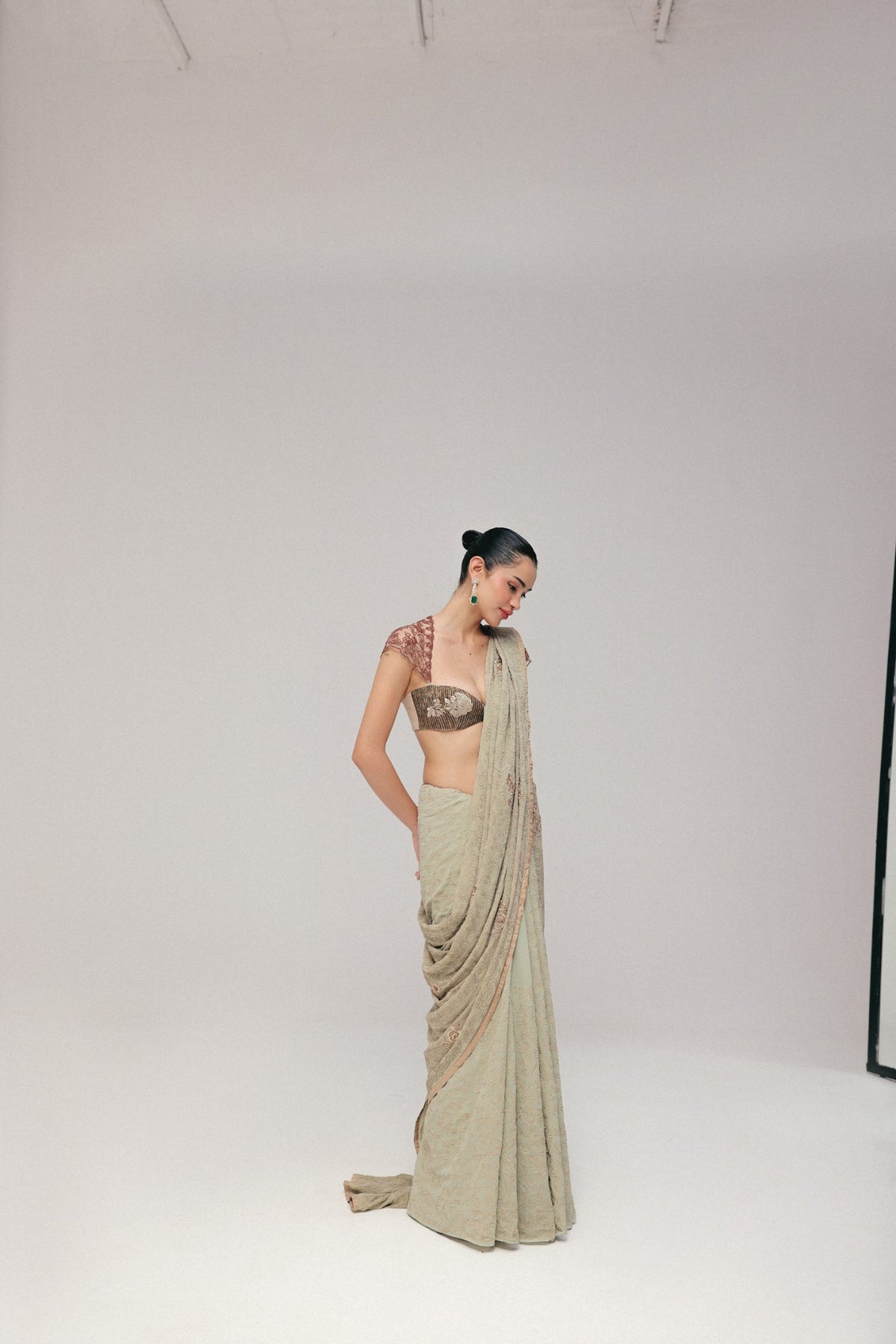 Zardosi Embroidery, Silk Georgette & Tulle, Saree Set, Crop Silhouette