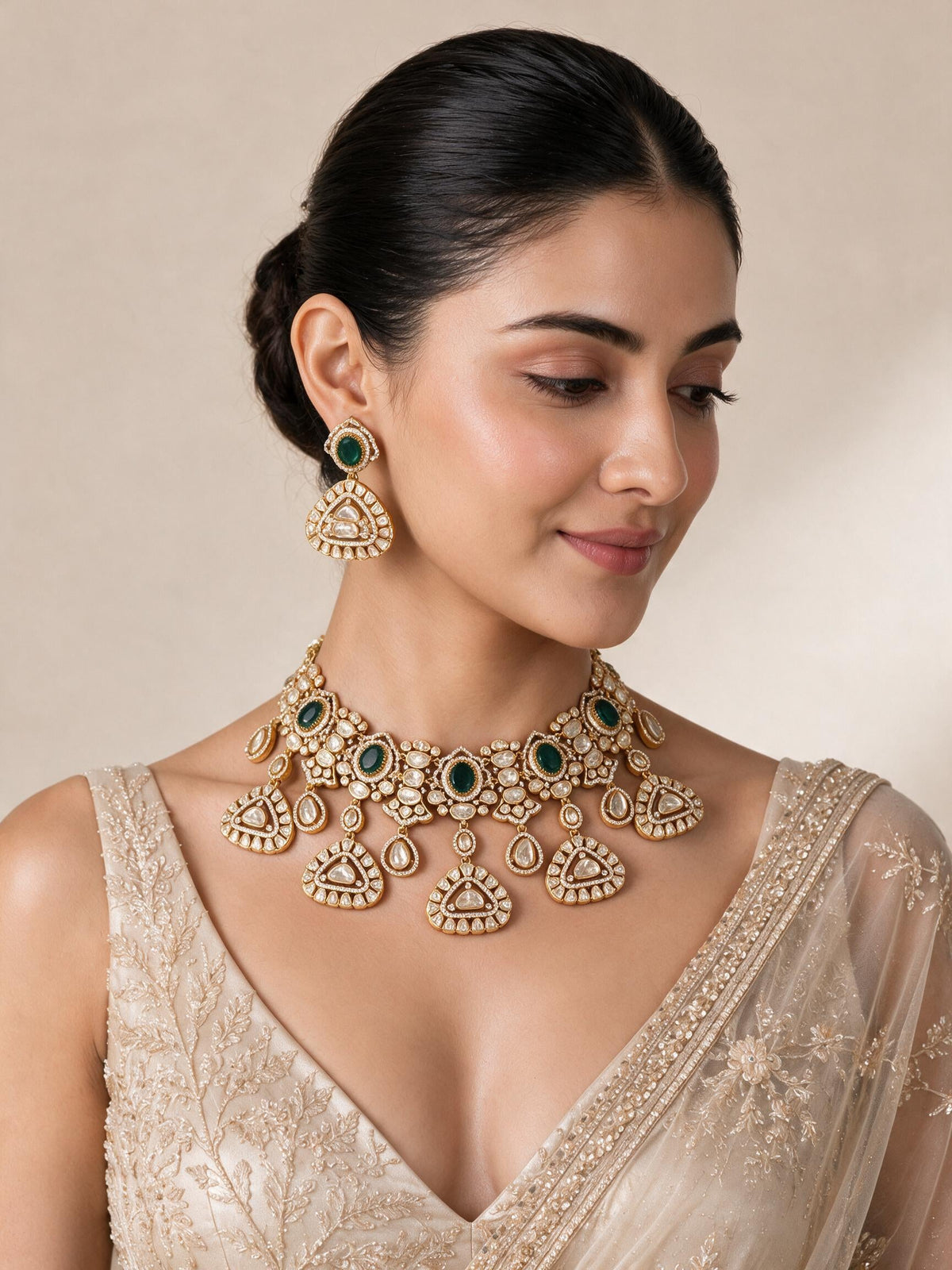 Emerald Kundan Statement Necklace Set
