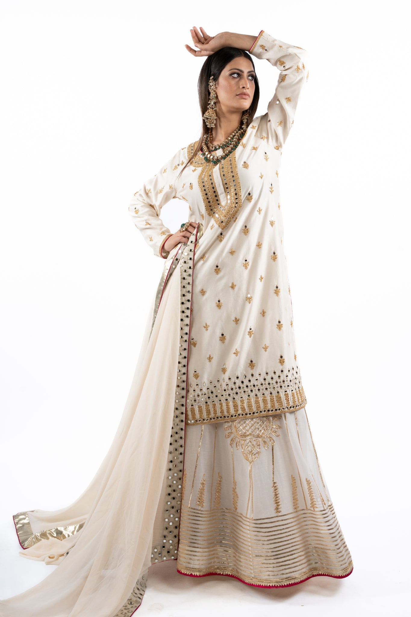 Ivory & Gold Embroidered Kurta Set