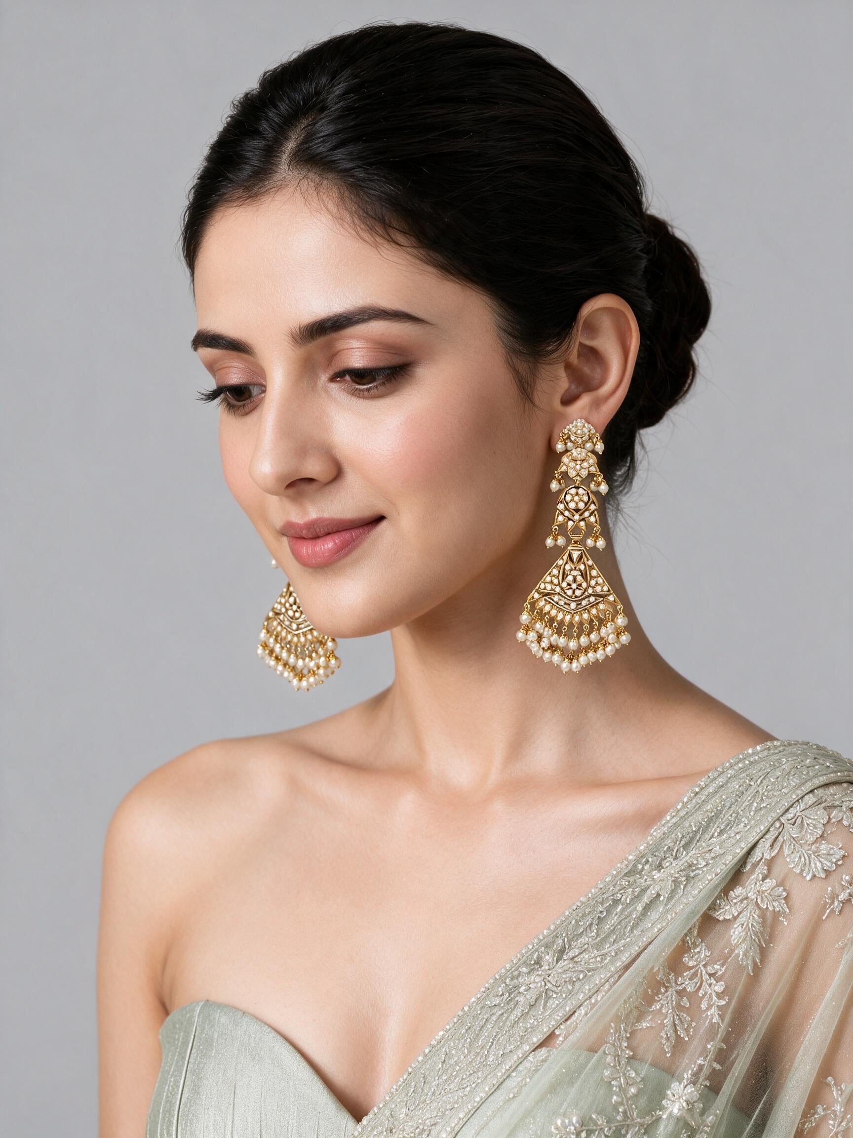 Jadau Pearl Geometric Statement Earrings