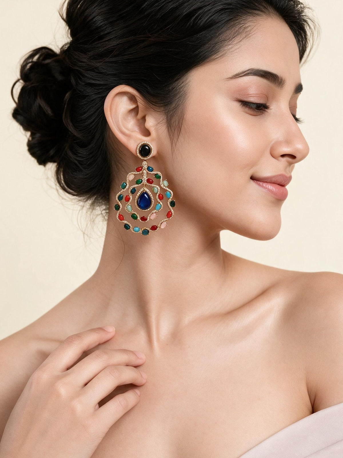 Multicolor Kundan Semi-Precious Stone Earrings