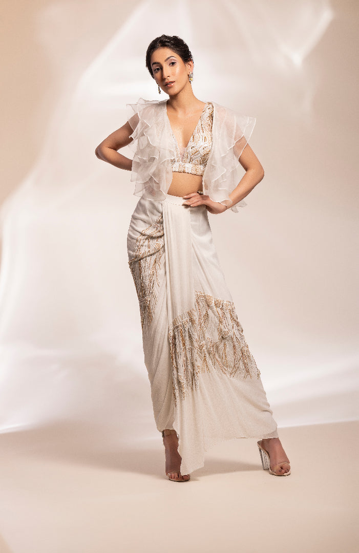 fusion drape lungi skirt, blouse with a jacket