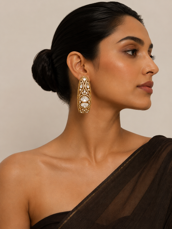 Elongated Polki Drop Earring