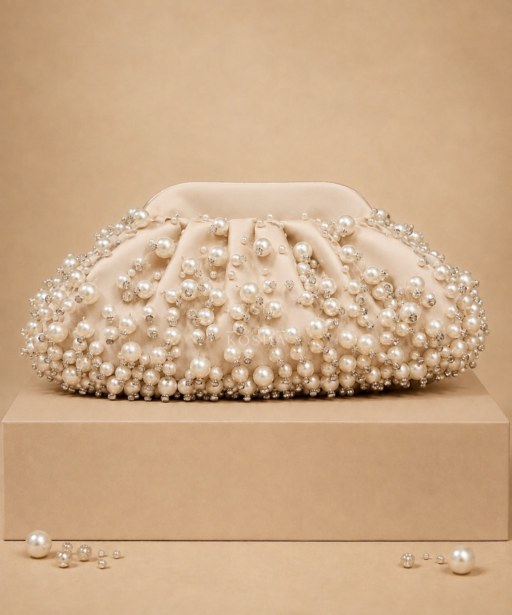 Serene Ivory Suede Embellished Clutch