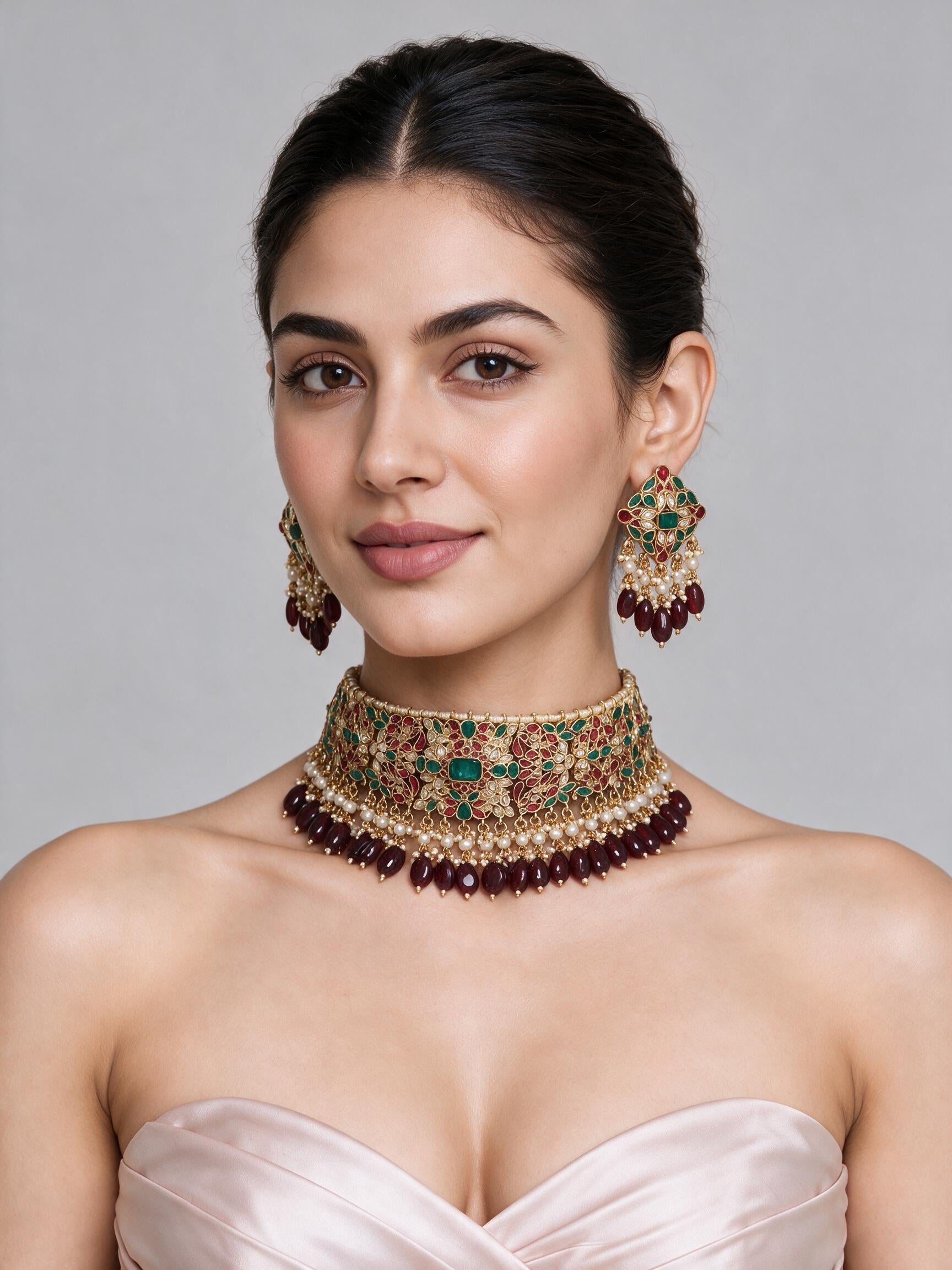 Multicolor Kundan Choker Necklace Set