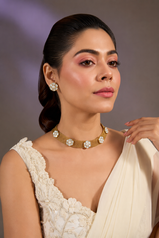 Floral Mesh Choker Necklace Set