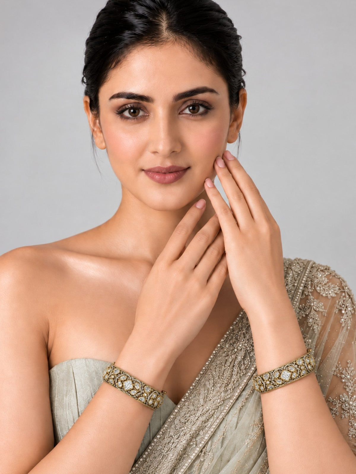 Floral Moissanite Polki Statement Bangles