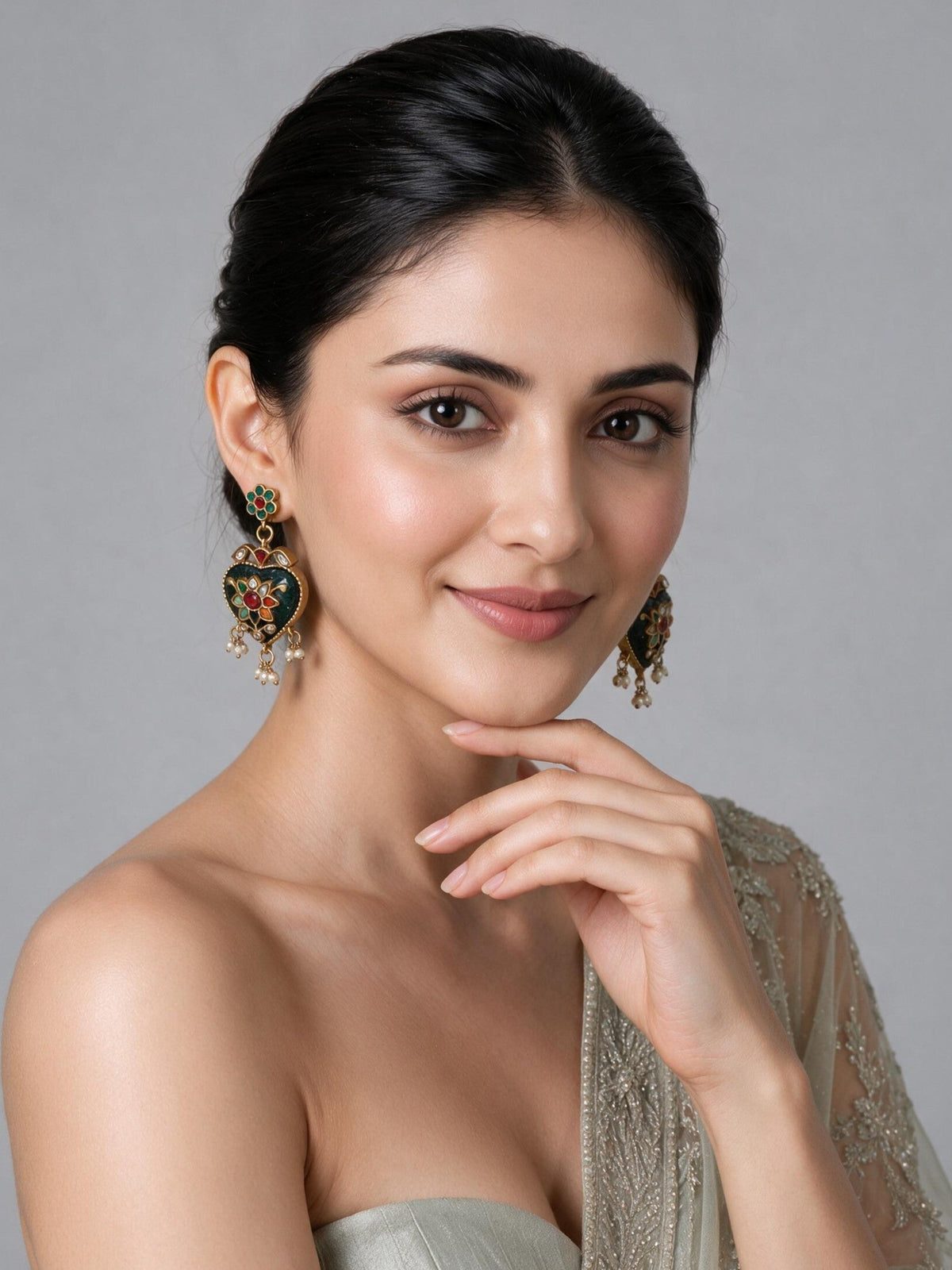 Multicolor Kundan Floral Drop Earrings