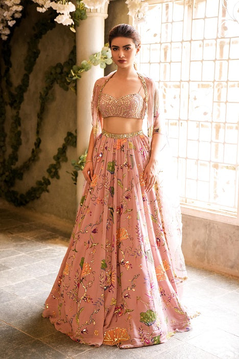 Pink georgette Lehenga set