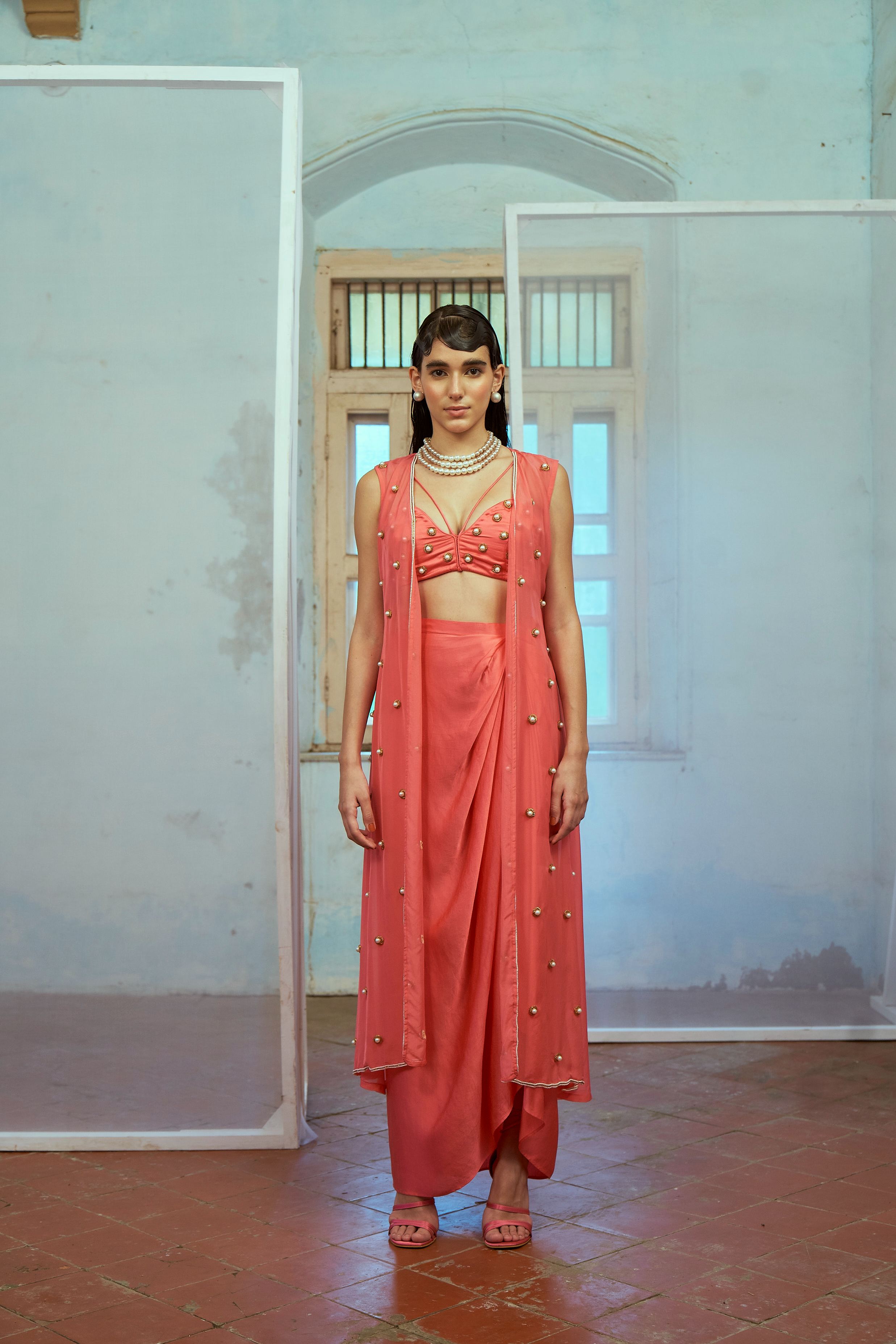 Pink Drape Skirt Set