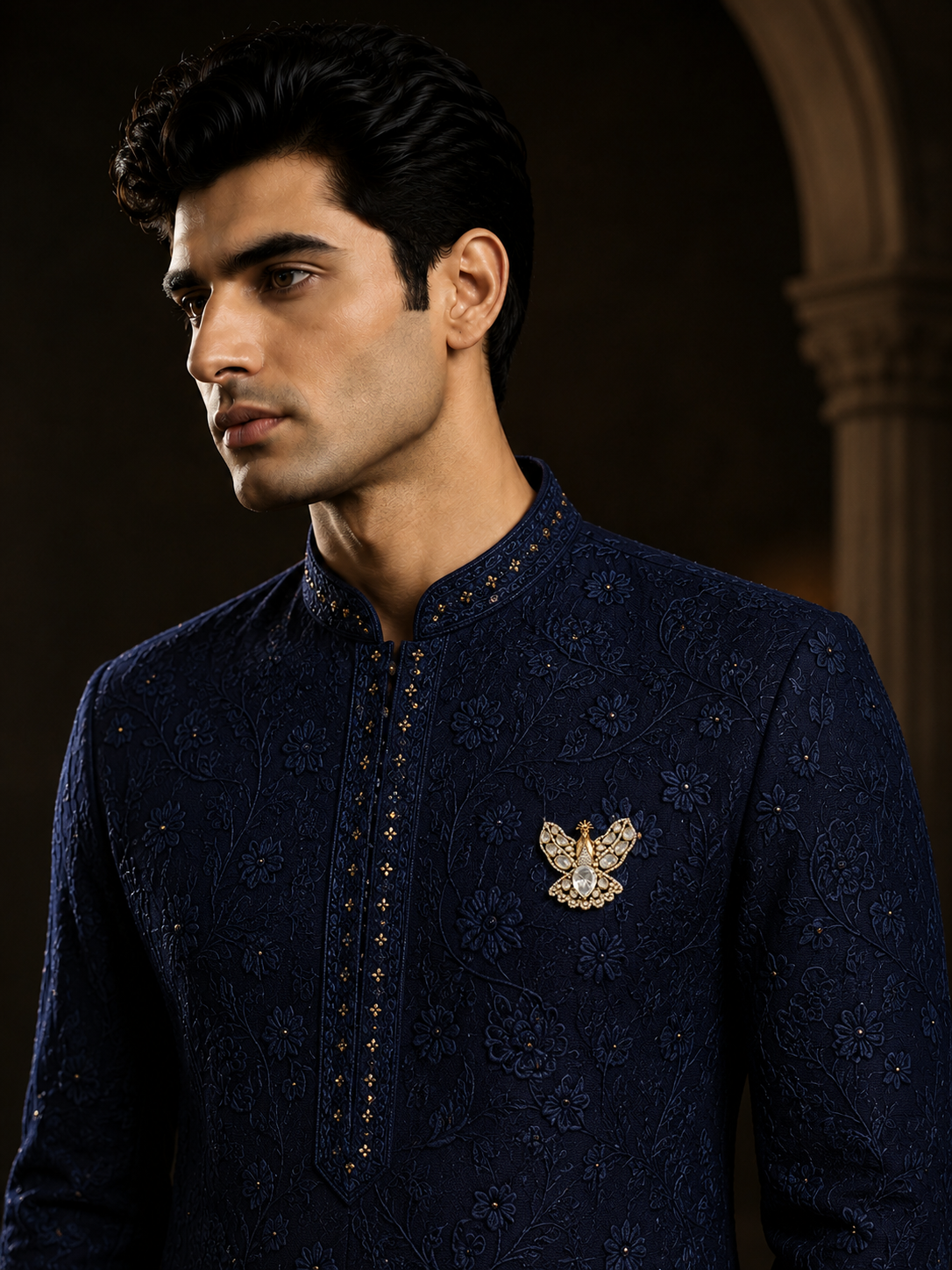 Gold Plated Stone Peacock Motif Brooch