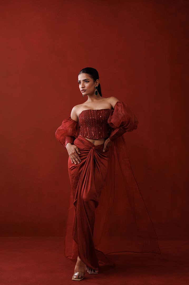 Maroon corset and shrug set